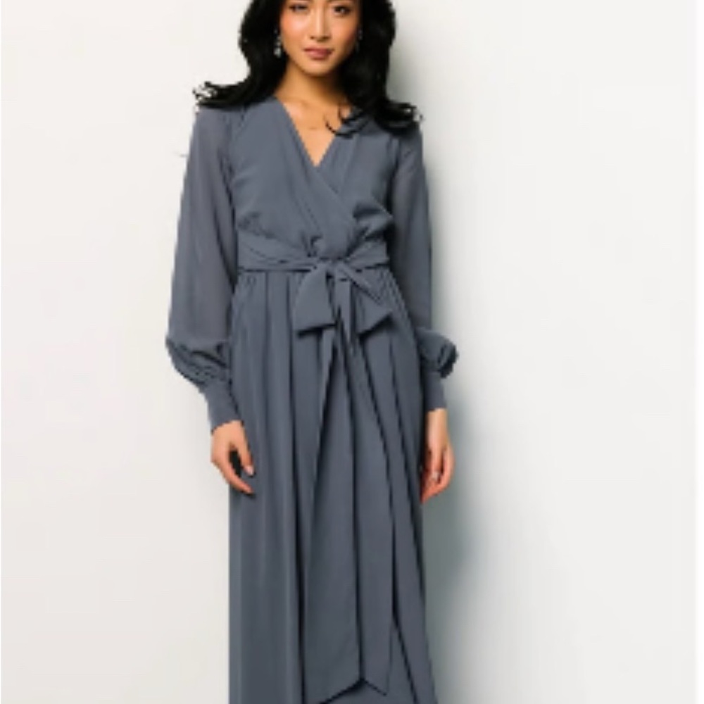 Baltic Born Slate Blue size small Long Sleeve Wrap Dress